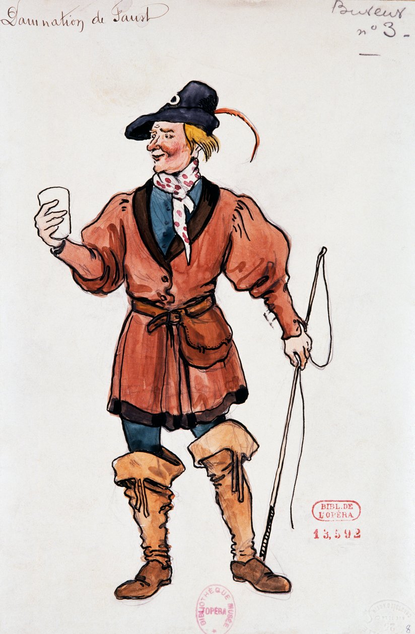 Hector Berliozin Faustin kadotus -teoksen kapakan asiakkaiden asu, Joseph Porphyre Pinchonin (1871-1953) luonnos. tekijältä Joseph Porphyre Pinchon