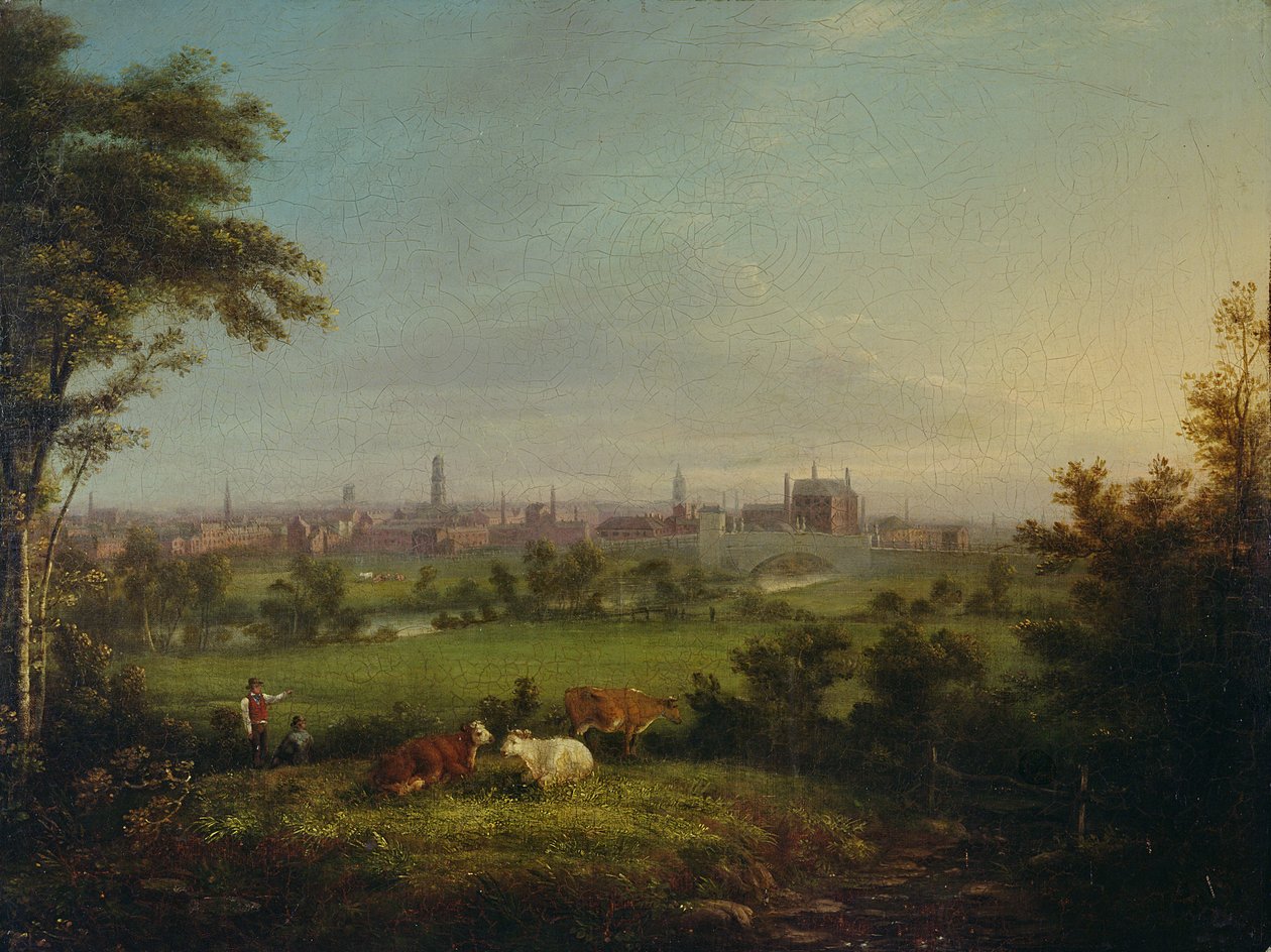 Leeds from the Meadows, n. 1825 (öljy kankaalle) tekijältä Joseph Rhodes