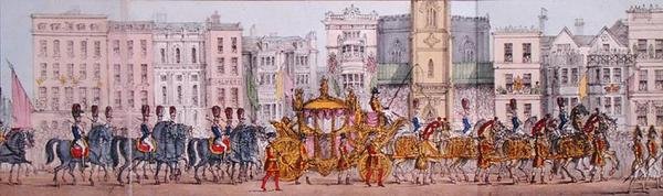 Panoraamaesitys Queen Victorian Royal Progressista Lontoon Cityn kautta 9. marraskuuta 1837 (litho) (yksityiskohta) tekijältä Joseph Robins