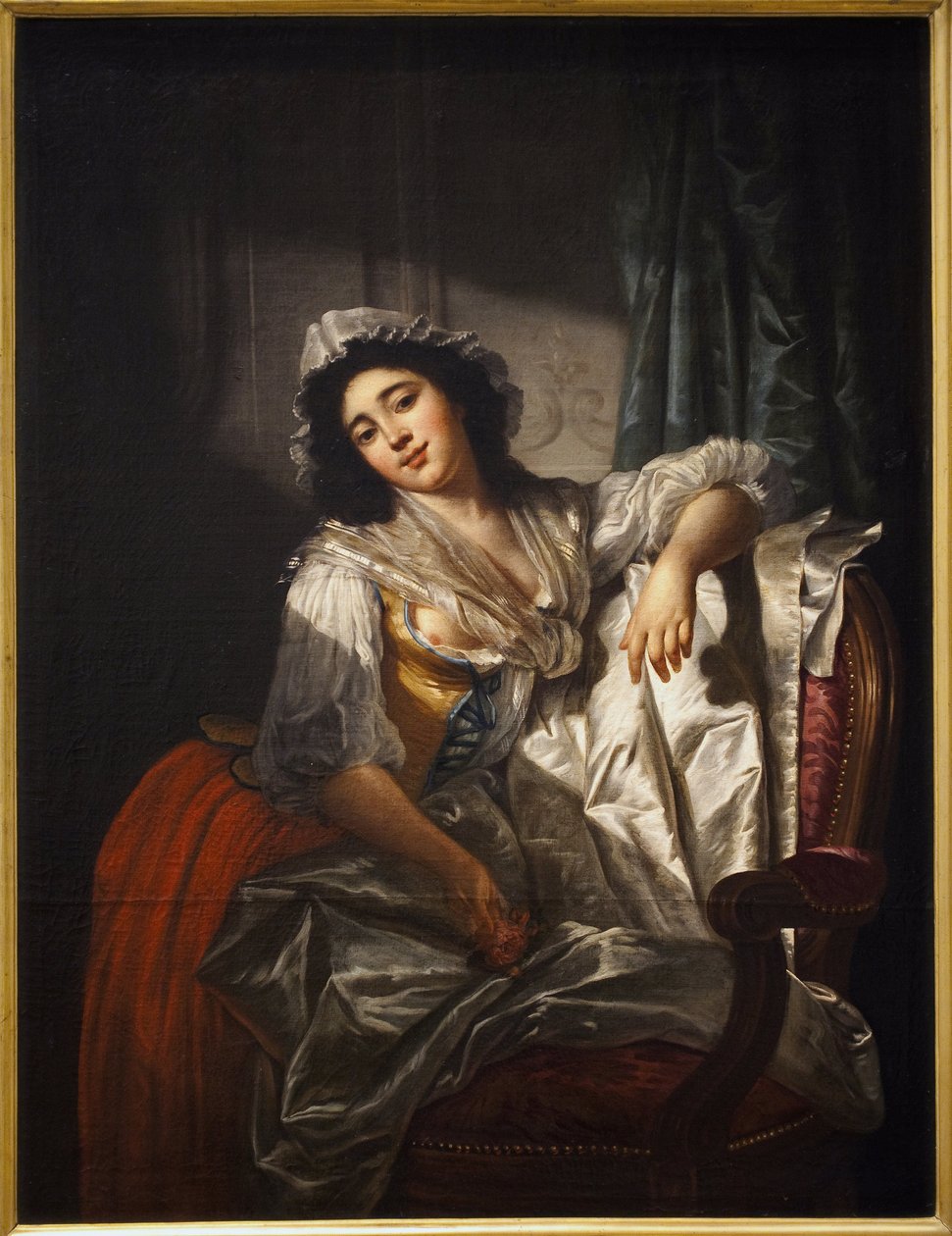 Madame Sermetin muotokuva tai ruusu ja nappi. Joseph Roquesin (1754-1847) maalaus, öljy kankaalle noin 1788. Ranskalainen taide tekijältä Joseph Roques