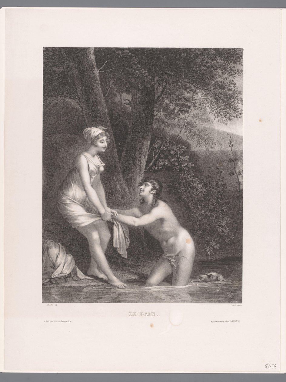 Daphnis ja Chloe kylpemässä Le Bain (otsikko esineessä) tekijältä Joseph Rose Lemercier