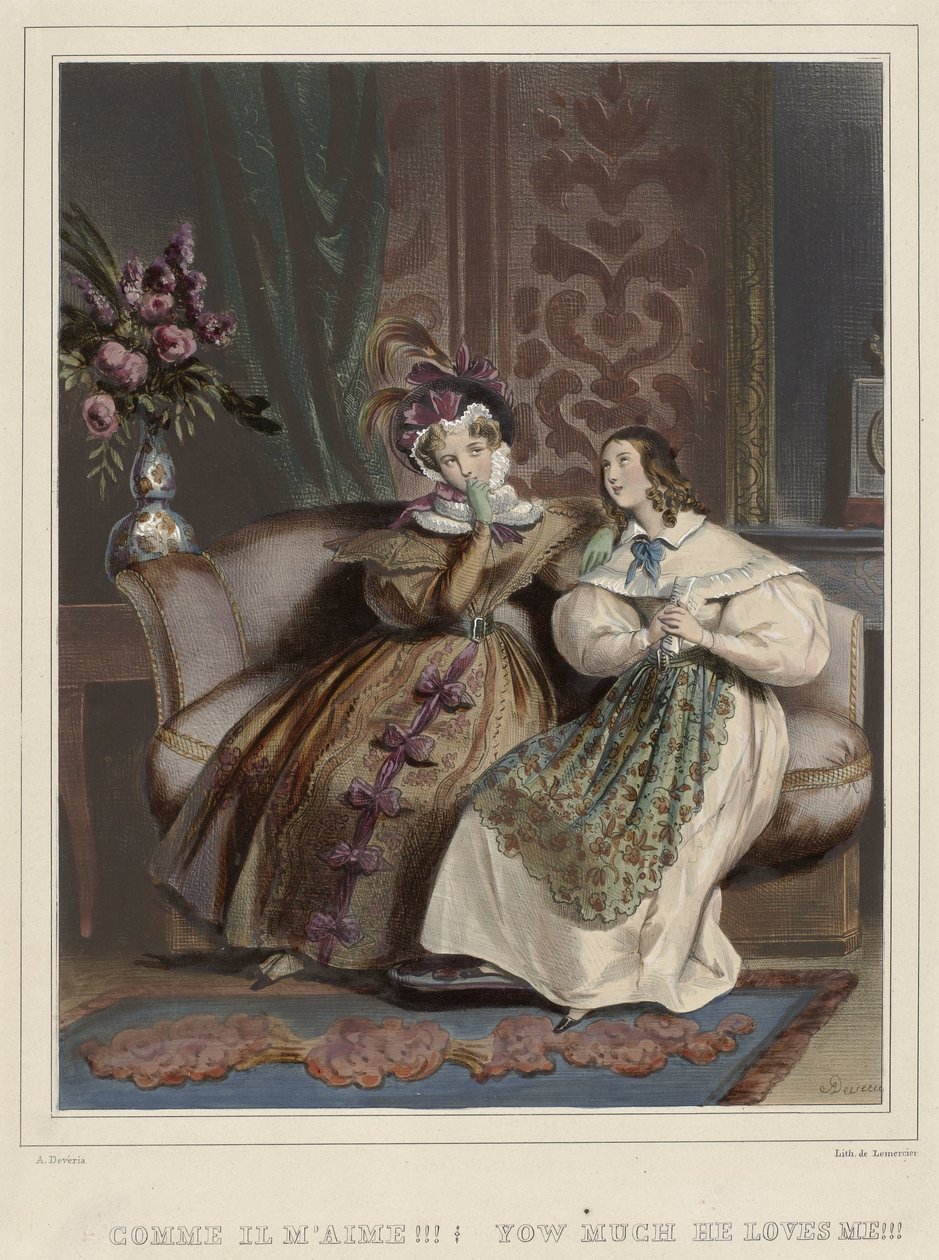 Naiset. Muodikas galleria, n. 1830: Kuinka hän rakastaa minua!!! (...) tekijältä Joseph Rose Lemercier