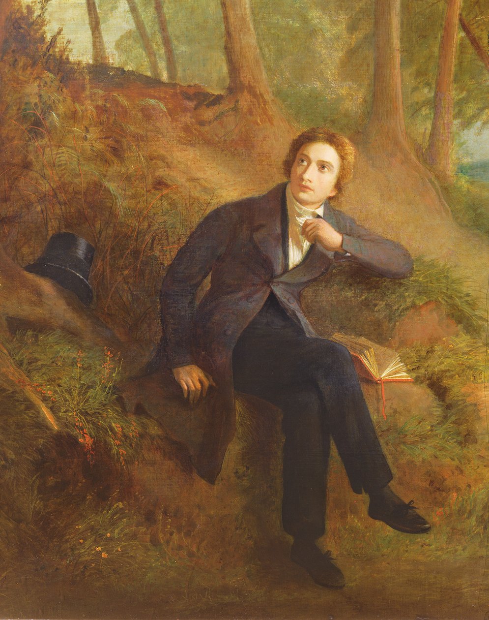 Yksityiskohta kuvasta Keats kuuntelee yölaulua Hampstead Heathissa, 1845 öljy kankaalle katso myös 145174. tekijältä Joseph Severn