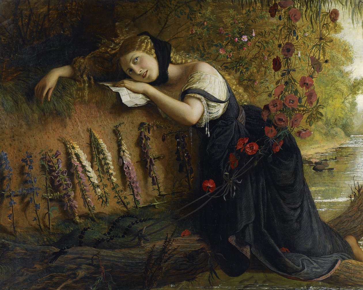 Ophelie - Ophelia par Severn, Joseph (1793-1879). Öljy kankaalle, koko: 103x142,5 tekijältä Joseph Severn