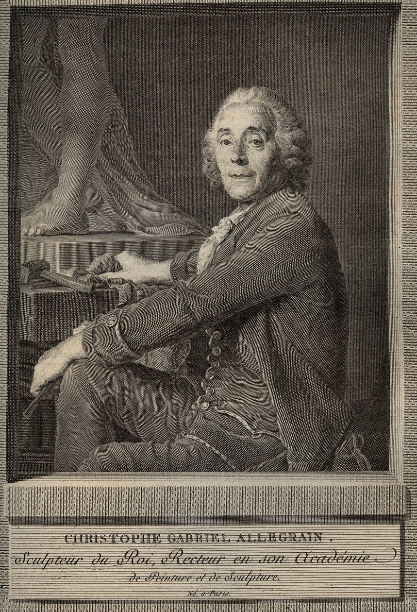 Muotokuva Christophe-Gabrielista (Christophe Gabriel) Allegrainista (1710-1795) ranskalaisesta kuvanveistäjästä - kaiverrus Joseph-Siffrein Duplessisin maalauksen jälkeen tekijältä Joseph Siffred (after) Duplessis