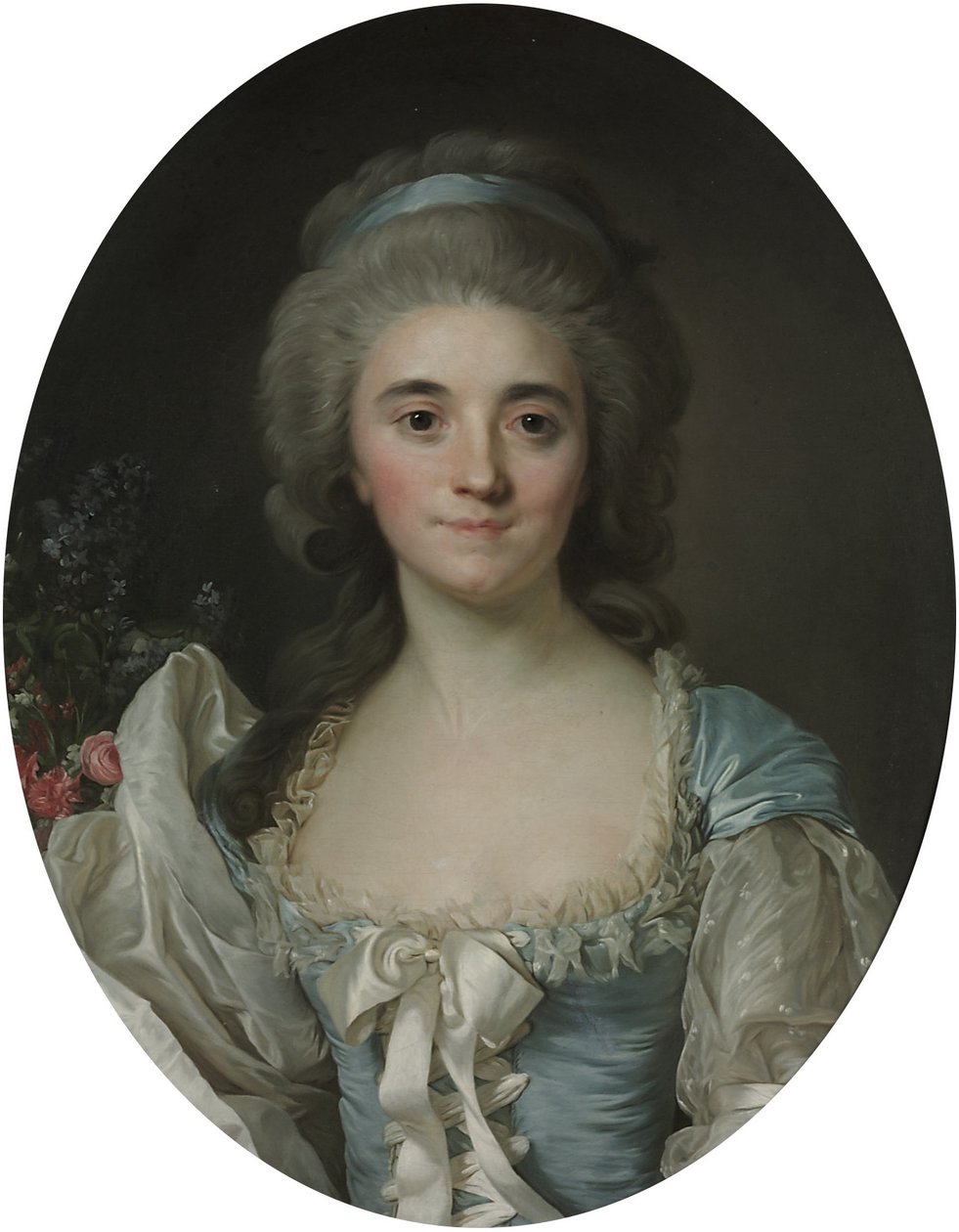 Muotokuva kreivitär de Provence (1753-1810), puolipitkä, turkoosi mekko, jossa on valkoista pitsiä ja nauhaa. tekijältä Joseph Siffred Duplessis