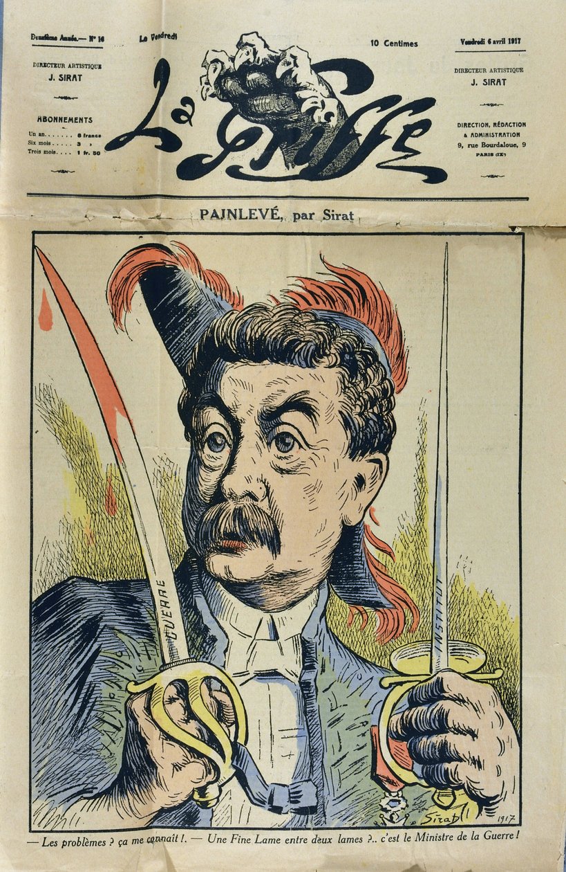 Ranskalaisen matemaatikon ja poliitikon Paul Painleven (1863-1933) muotokuva Sirat dan "La Griffe" vuodelta 1917. tekijältä Joseph Sirat