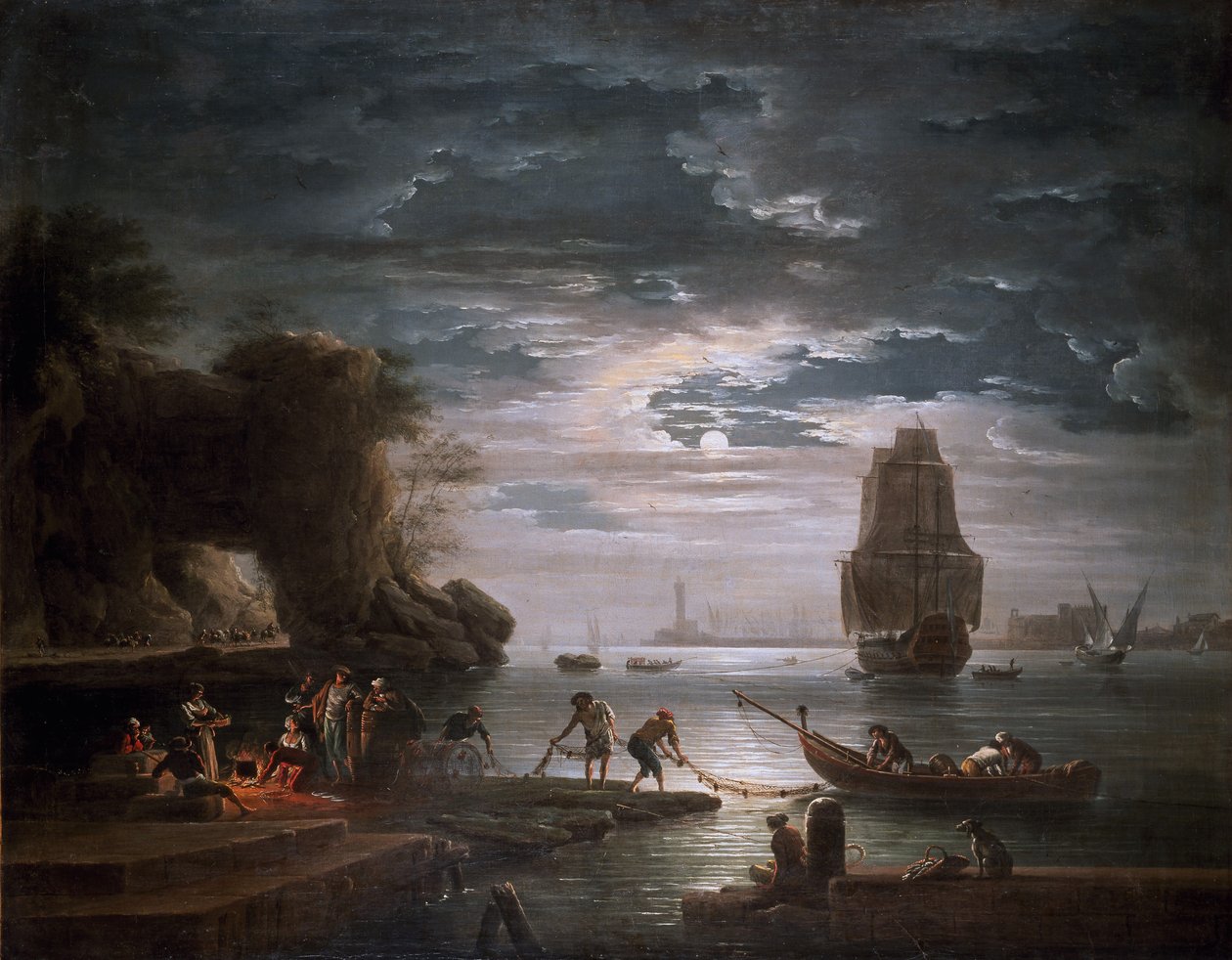 Rannikkokohtaus (La nuit) tekijältä Claude Joseph Vernet
