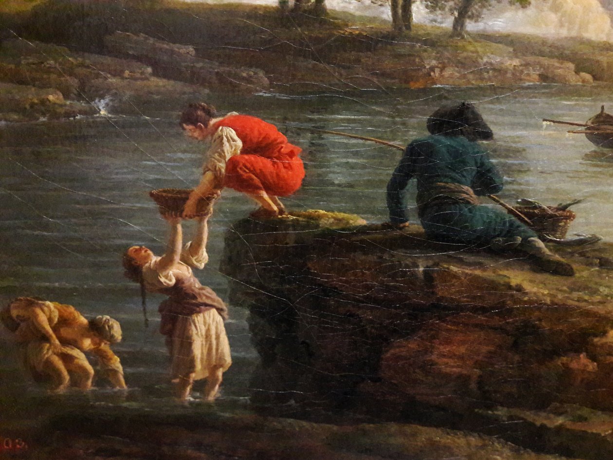 Näkymä satamaan aamulla (Aamu)


 (yksityiskohta). tekijältä Joseph Vernet