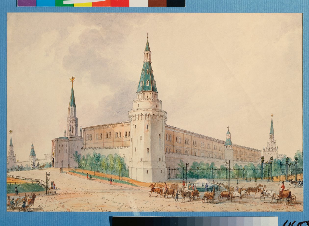 Ylösnousemuksen aukio ja Aleksanterin puutarha Moskovassa (Ylösnousemuksen aukio ja Aleksanterin puutarha Moskovassa) - Joseph Vivienin (1793-1852) työ, akvarelli paperille, puolalainen taide 1800-luvulla, klassismi - Valtion historiallinen museo , Mosk tekijältä Joseph Vivien