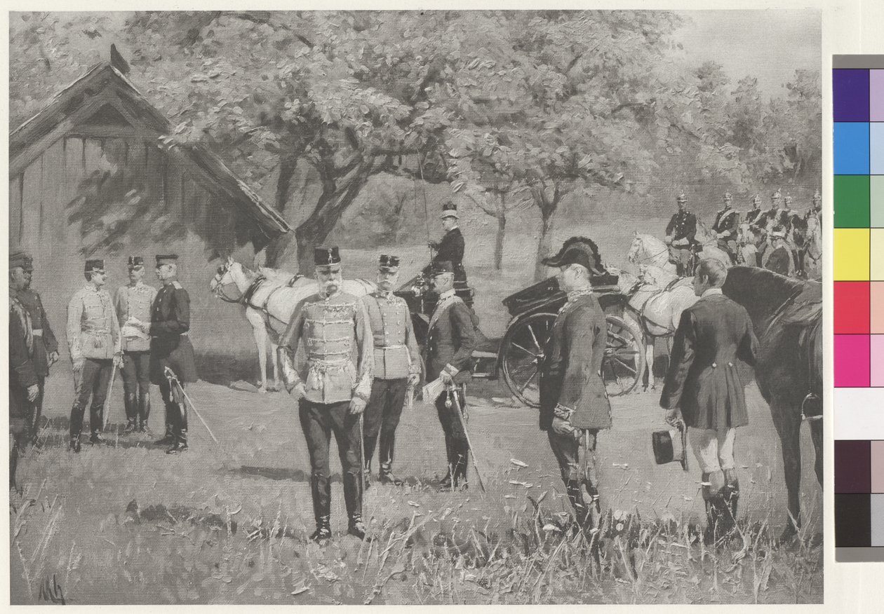 Keisari Franz Joseph I ja keisari Vilhelm II Rendezvousplatzilla (Rendezvous-aukiolla) Totiksessa. tekijältä Joseph Walter