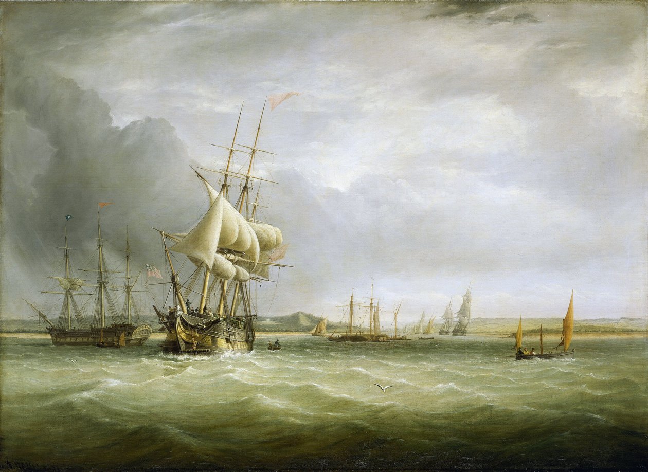 Navigointi Bristolin kanaalissa (Englanti), Avon-joen suulla. Öljy kankaalle tekijältä Joseph Walter