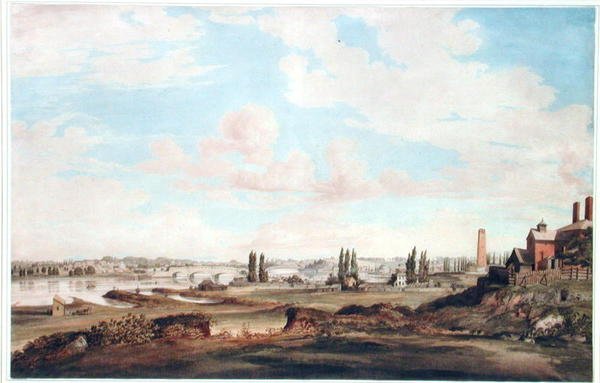 Näkymä Philadelphiaan ja Schuylkill-joelle, n. 1816 (akvarelli paperille) tekijältä Joseph Watson