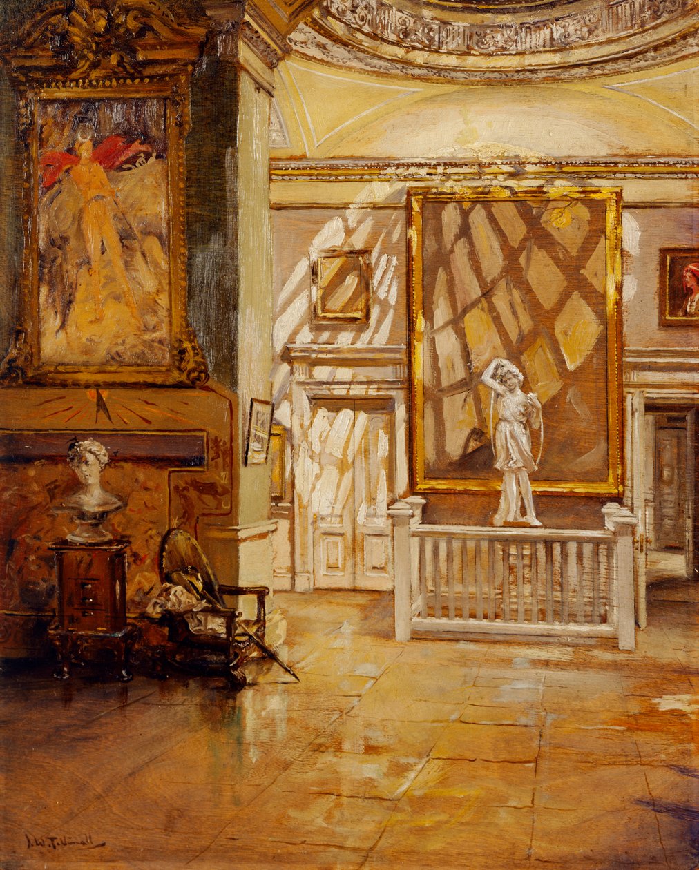 Pohjoinen anttuhuone Green Velvet Roomista, Chiswick House (öljy kankaalle) (öljy kankaalle) tekijältä Joseph Williams Topham Vinall
