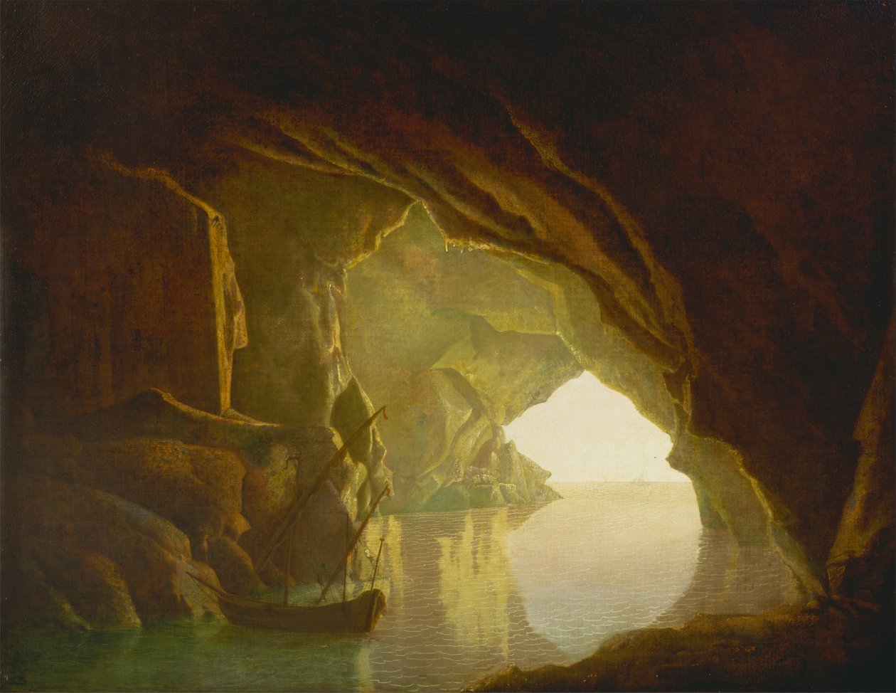Salernon lahden luola, auringonlasku tekijältä Joseph Wright of Derby