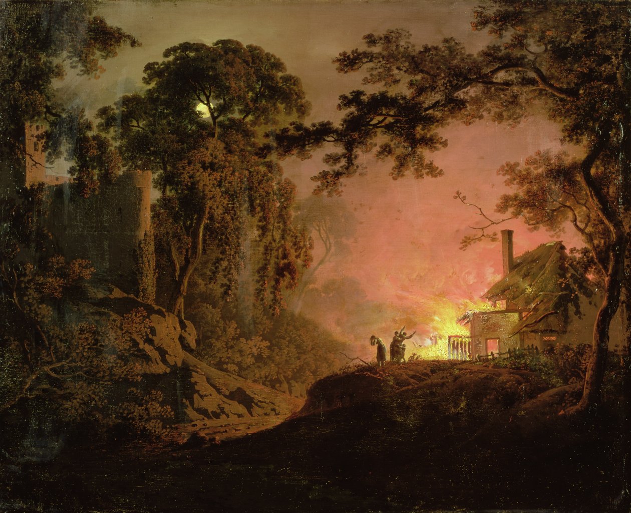 Mökki tulessa tekijältä Joseph Wright of Derby
