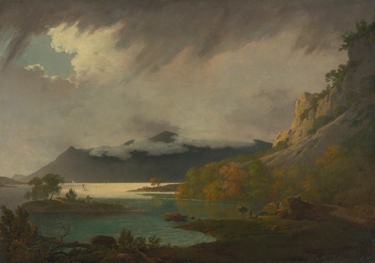 Derwent Water, Skiddaw etäisyydellä tekijältä Joseph Wright of Derby