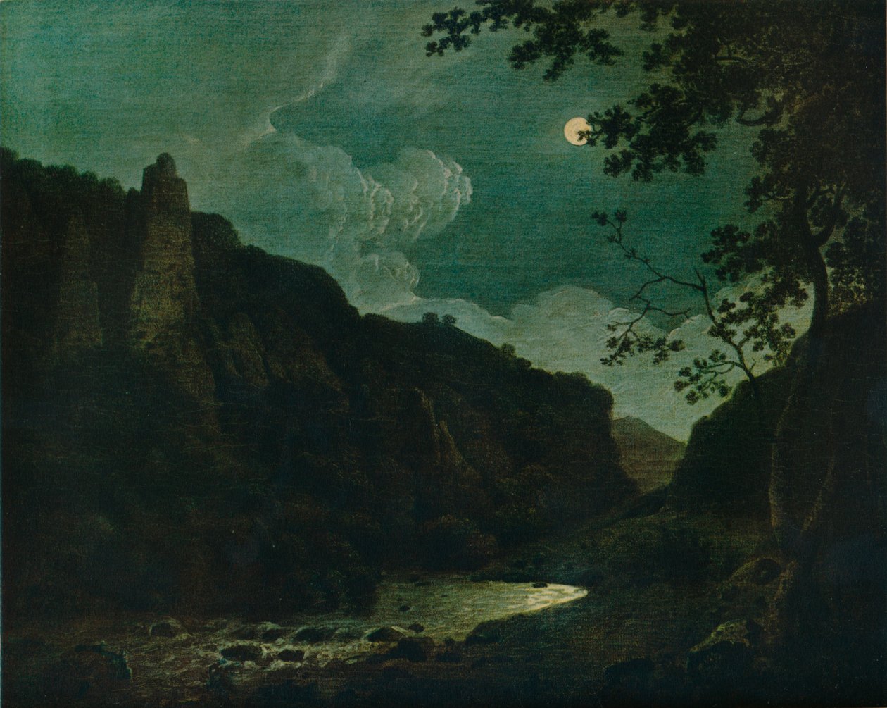 Moonlightin Dovedale, 1784 tekijältä Joseph Wright of Derby