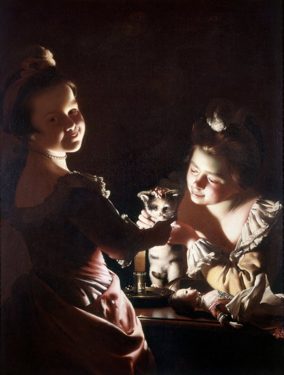 Dressing the Kitten, c.1768-70 (óleo sobre tela) finlandês tekijältä Joseph Wright of Derby