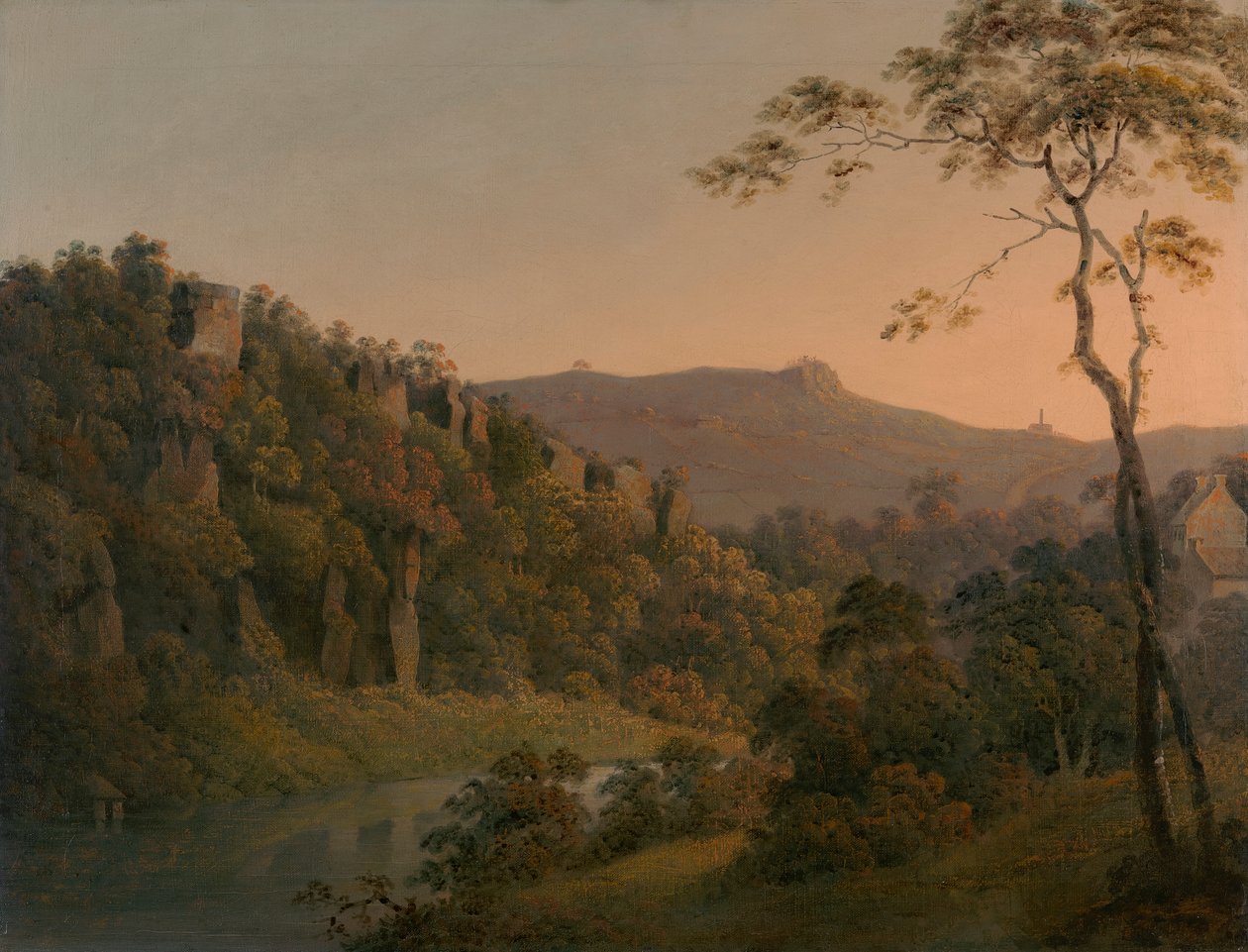 Matlock Dale katselee kohti Black Rock Escarpmentia tekijältä Joseph Wright of Derby