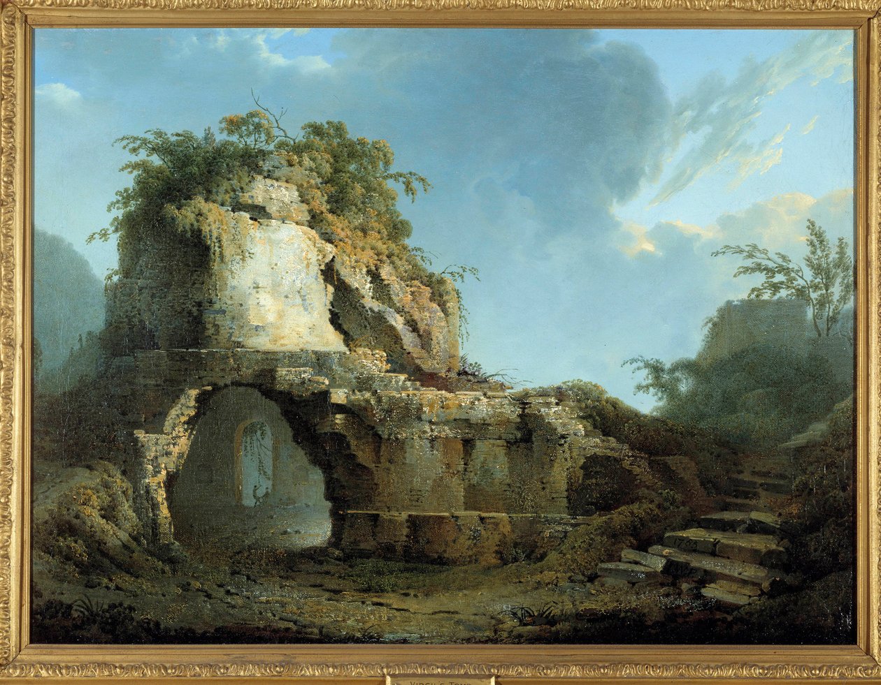 Roomalaisen runoilijan Vergiliusin (70-19 eKr.) hauta Se sijaitsee lähellä Pozzuolin (Pozzuoli) luolaa Napolin lähellä. Joseph Wrightin maalaus Derbystä (1734-1797) 1785 Belfast. Ulsterin museo tekijältä Joseph Wright of Derby