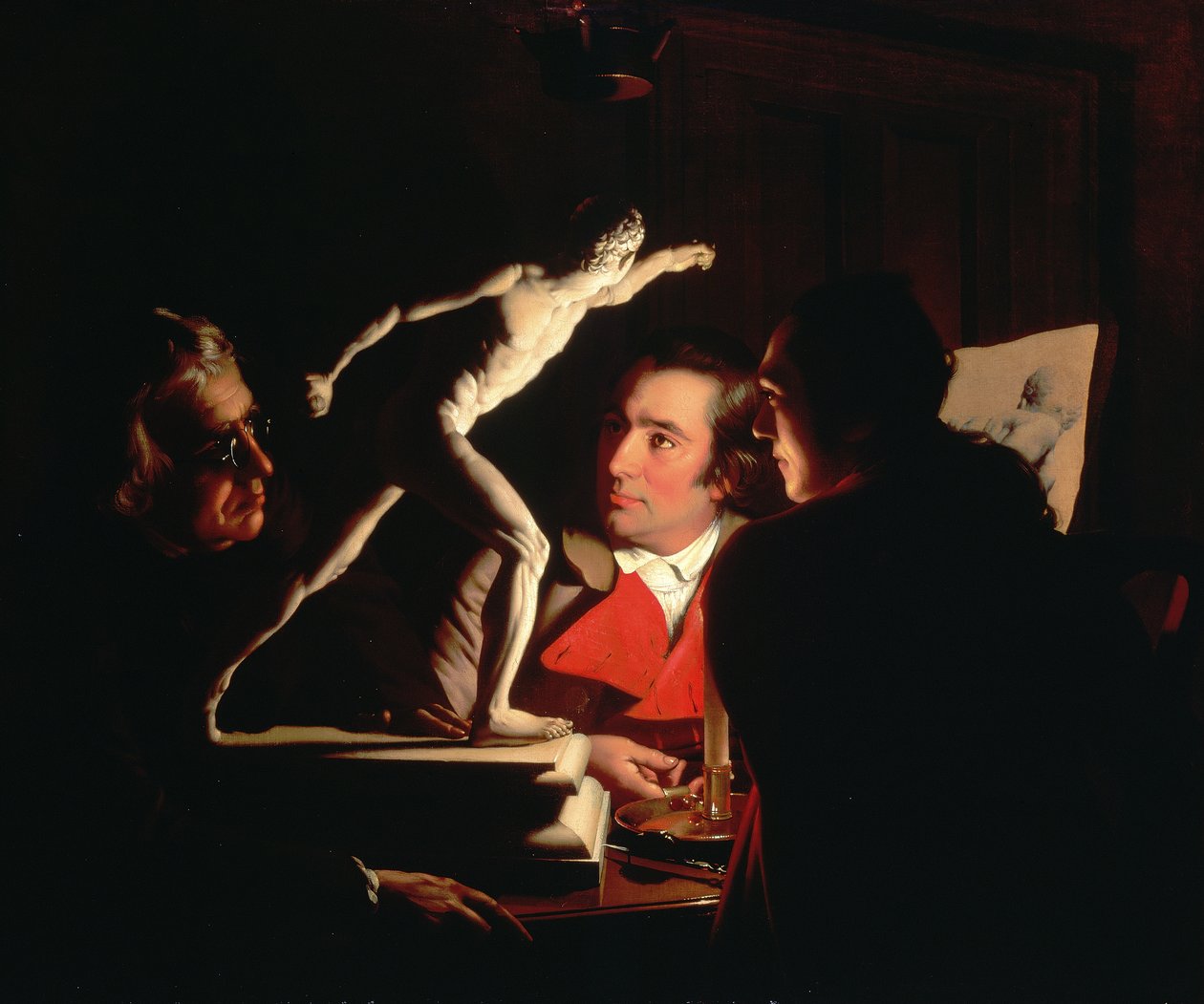 Kolme henkilöä katselemassa Gladiaattoria kynttilänvalossa, n. 1764-65 tekijältä Joseph Wright of Derby