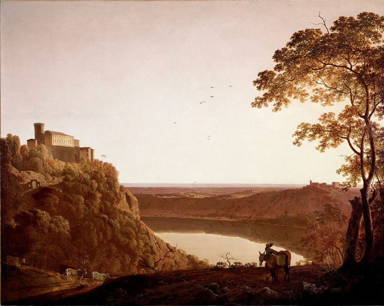 Näkymä Nemi-järvelle hämärässä Joseph Wrightin maalaus dit Wright of Derby (1734-1797) tekijältä Joseph Wright of Derby