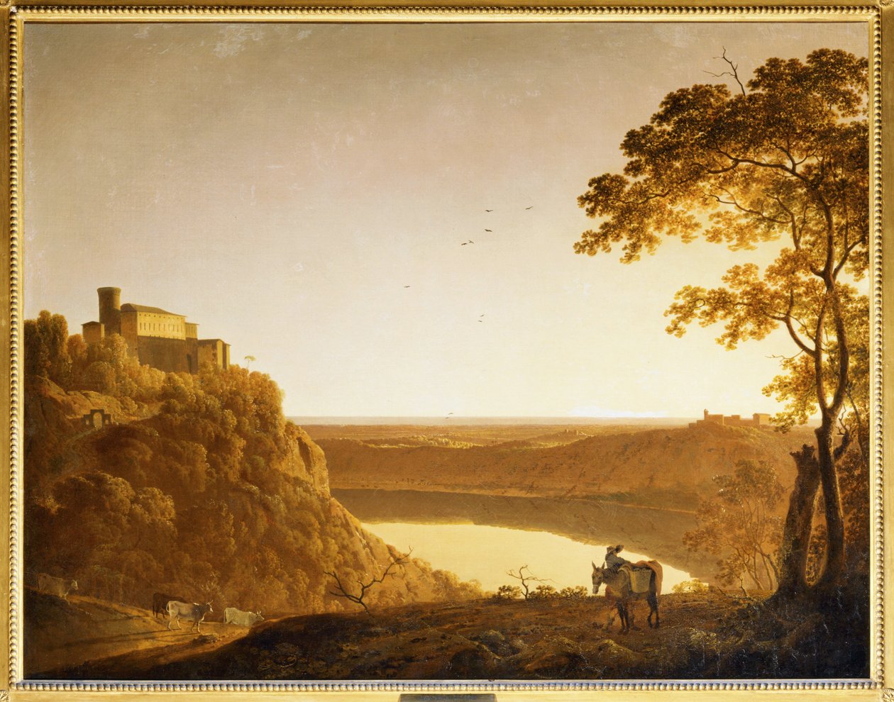 Näkymä Nemi-järvelle auringonlaskun aikaan ... tekijältä Joseph Wright of Derby