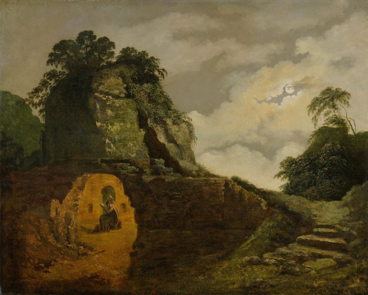 Vergiliuksen hauta kuunvalossa, Silius Italicuksen kanssa tekijältä Joseph Wright of Derby