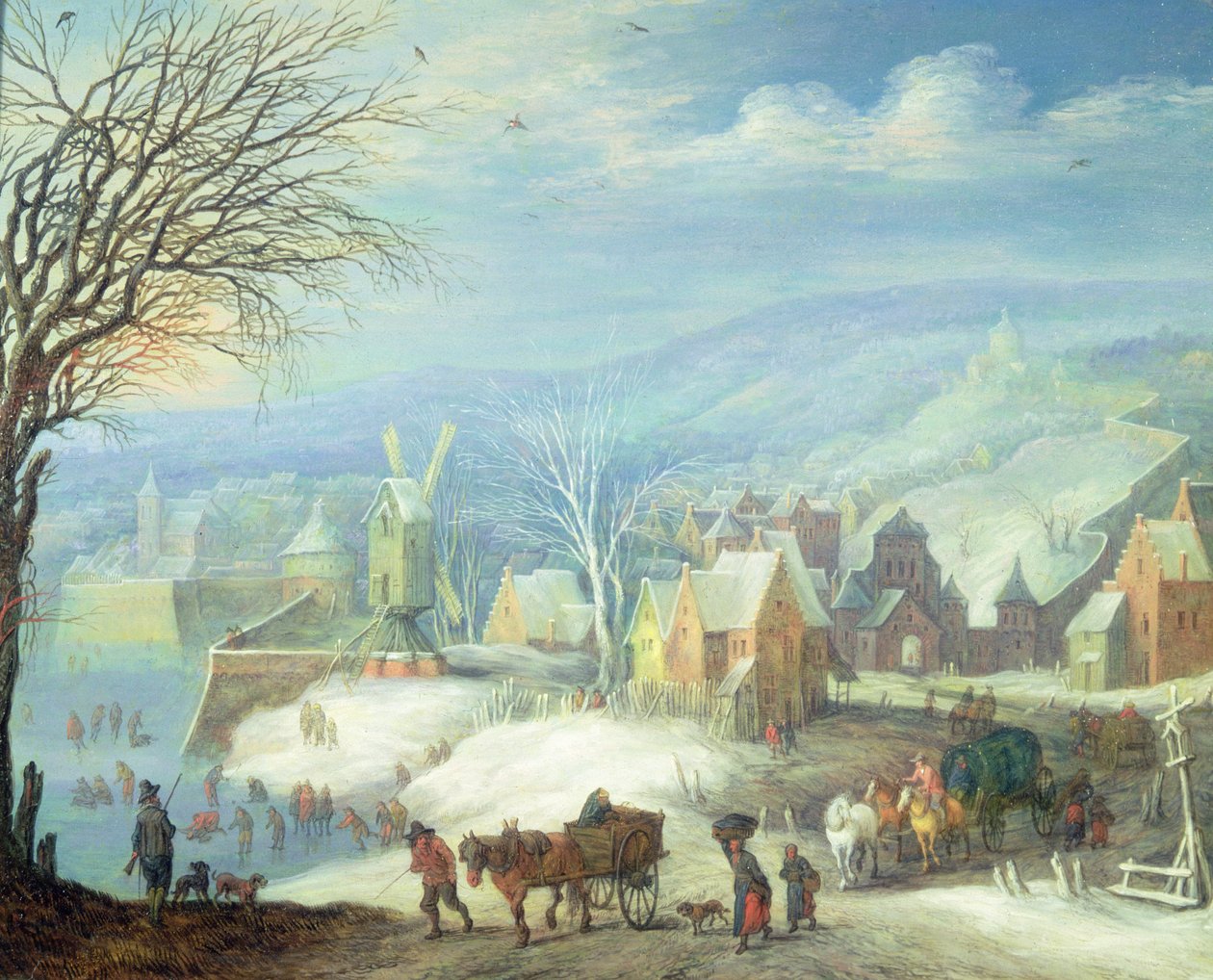 Talvimaisema lukuisine hahmoineen (paneeli) tekijältä Joseph van Bredael