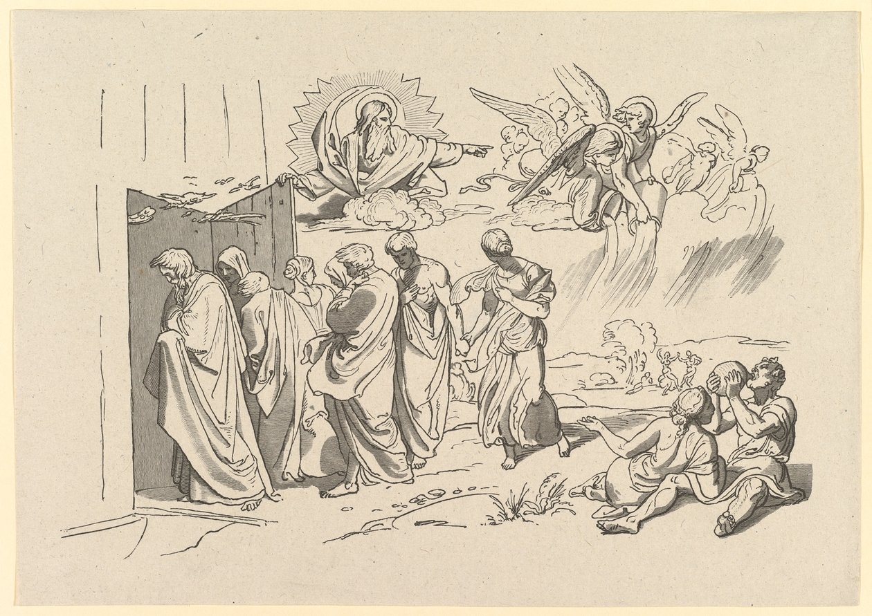 Jumala kutsuu Nooan ja hänen perheensä arkkiin, 1827. tekijältä Joseph von Fuhrich
