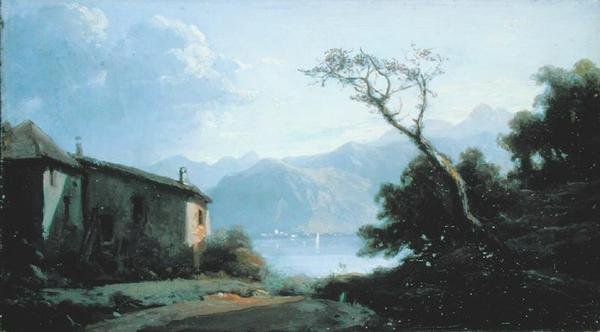 Lake Scene Ranskassa (öljy kankaalle) tekijältä Josephine Bowes
