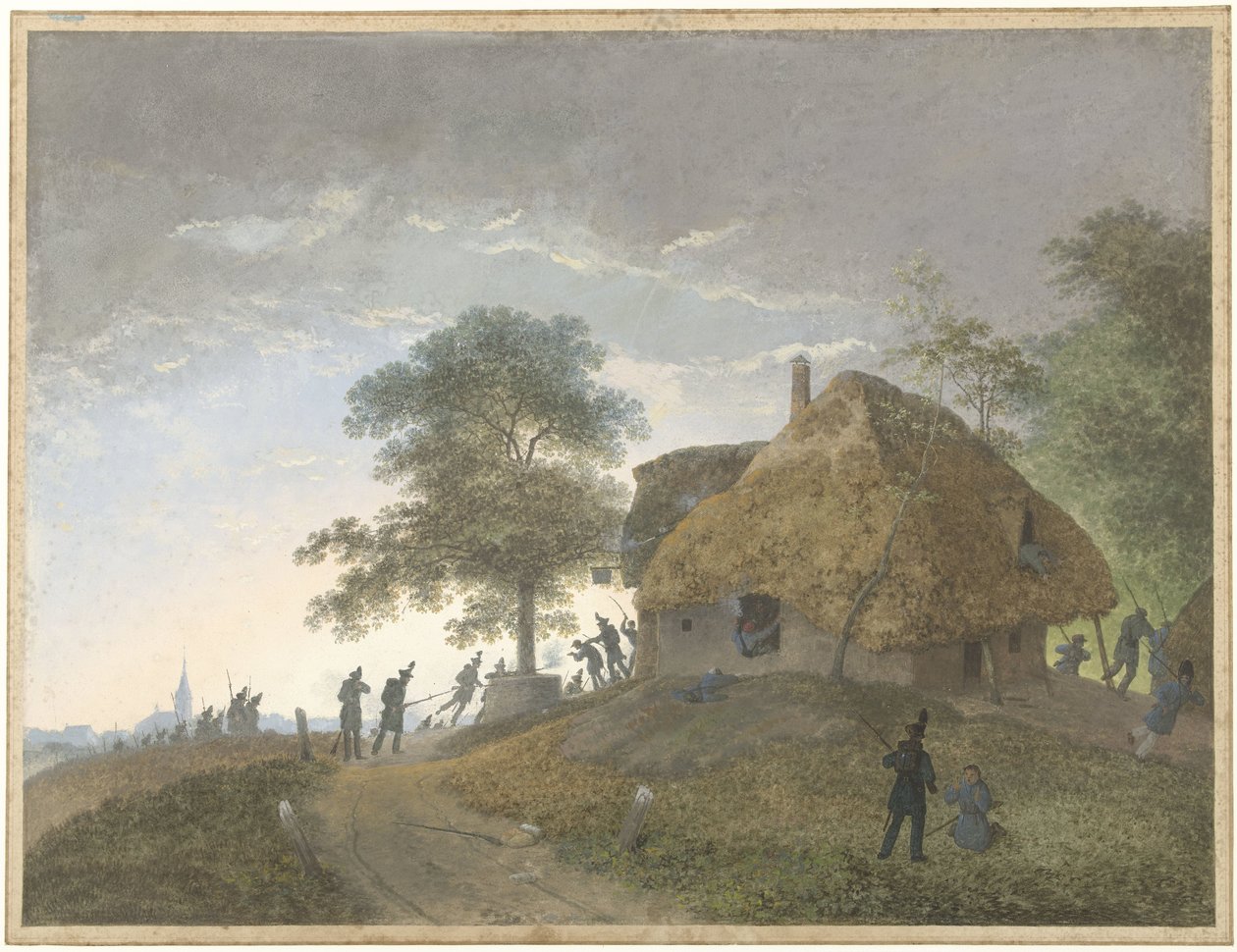 Taistele olkikattoisessa majatalossa tai talossa kukkulalla tekijältä Josephus Augustus Knip
