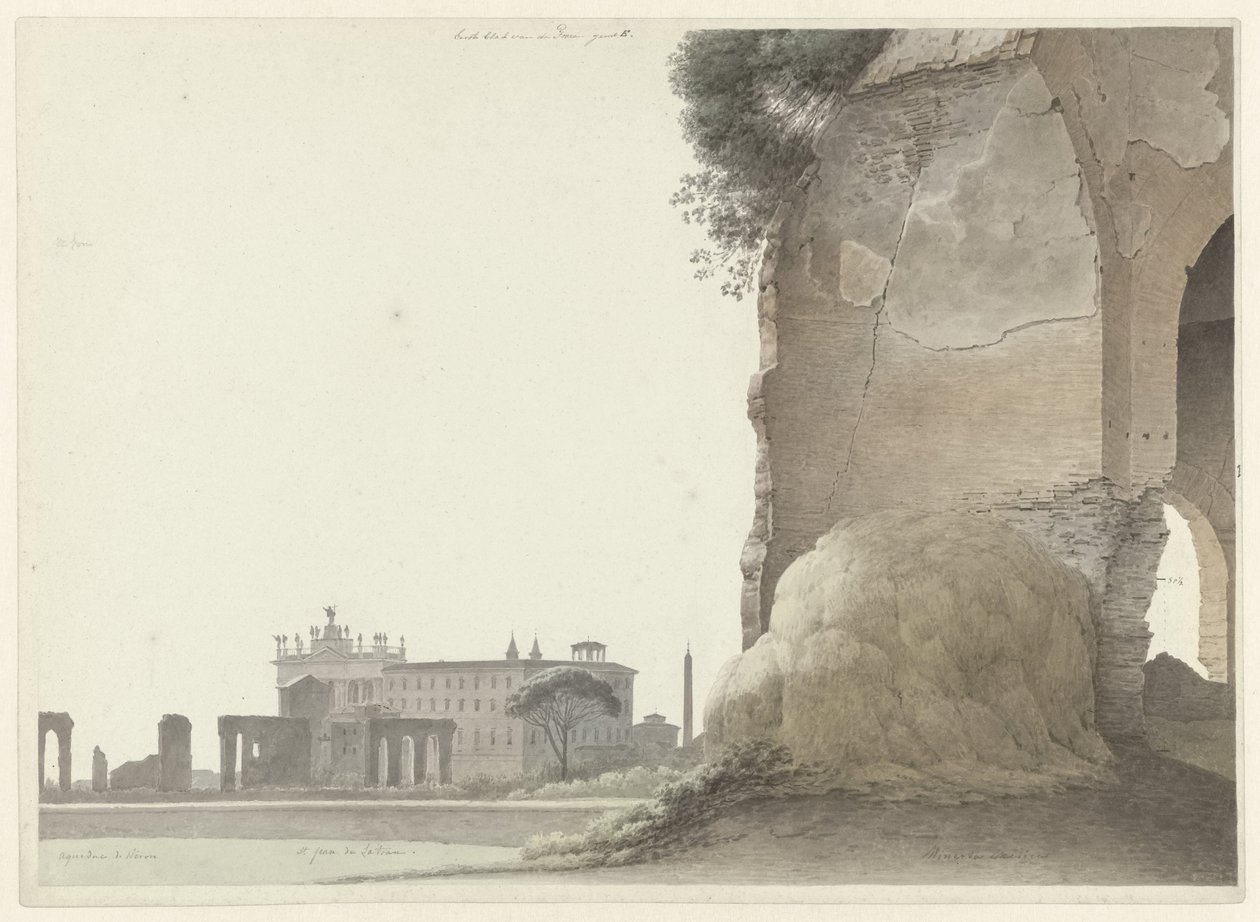 San Giovannin basilika Lateranossa, Minerva Medican temppeli etualalla San Giovannin kirkko Lateranossa, Minerva Medican temppeli etualalla oikealla, Roomassa tekijältä Josephus Augustus Knip