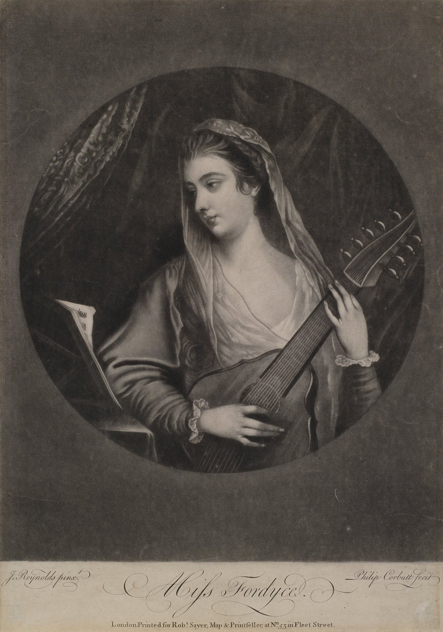 Miss Fordyce, kaiverrus Richard Purcell (alias Charles tai Philip Corbutt, fl.1746-66), n.1770 (mezzotint) tekijältä Joshua Reynolds