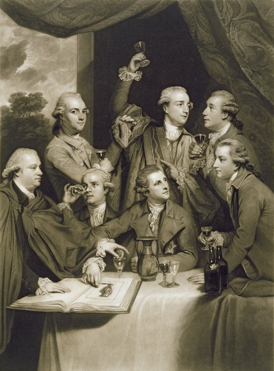 The Dilettanti Society, kaiverrus William Say, 1812 (mezzotint paperille) tekijältä Joshua Reynolds