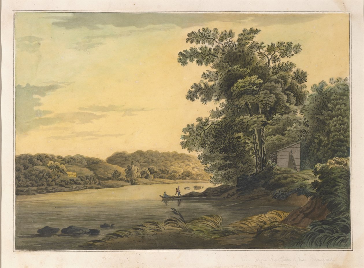 View Above the Falls of the Schuylkill, n.1819 (wc paperilla) tekijältä Joshua H. Shaw