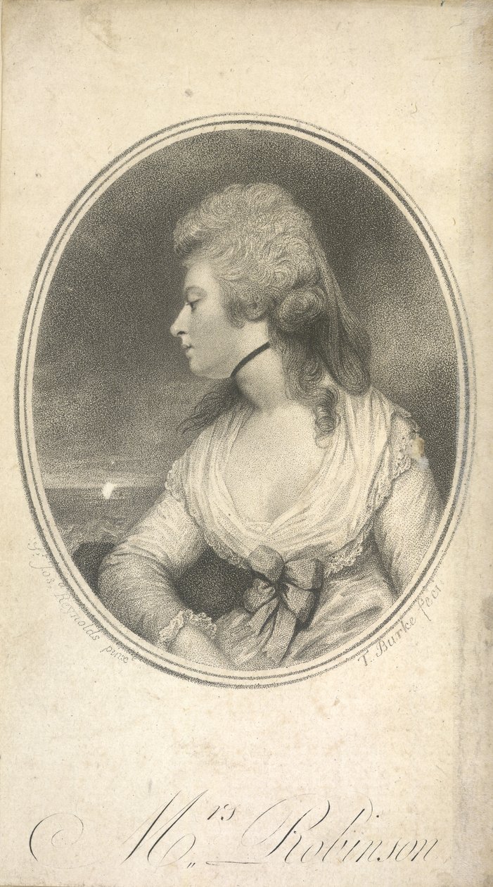 Rouva Robinson. Mary Robinson, syntyperäinen Darby, joka tunnetaan nimellä Perdita (1758-1800). Englantilainen näyttelijä, runoilija ja kirjailija. Kuningas George IV:n ensimmäinen julkinen rakastajatar hänen ollessaan vielä Walesin prinssi. Muotokuva Sir  tekijältä Joshua (after) Reynolds