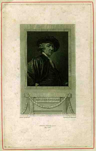 Sir Joshua Reynoldsin (1732-92) muotokuva N. Schiavonettin kaivertama, pub. 1810 (kaiverrus) tekijältä Joshua (after) Reynolds