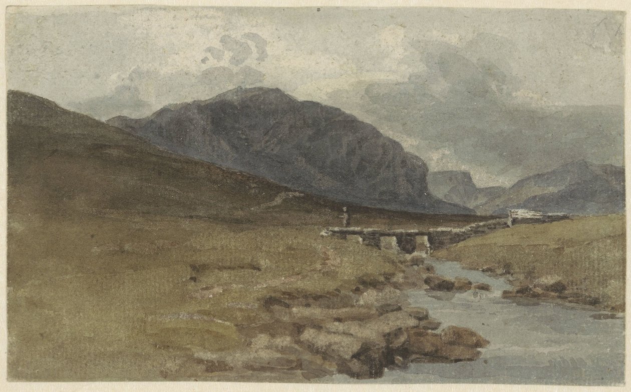 Landschap bij Llyn Ogwen, Caernarvonshire (Wales) tekijältä Joshua Cristall