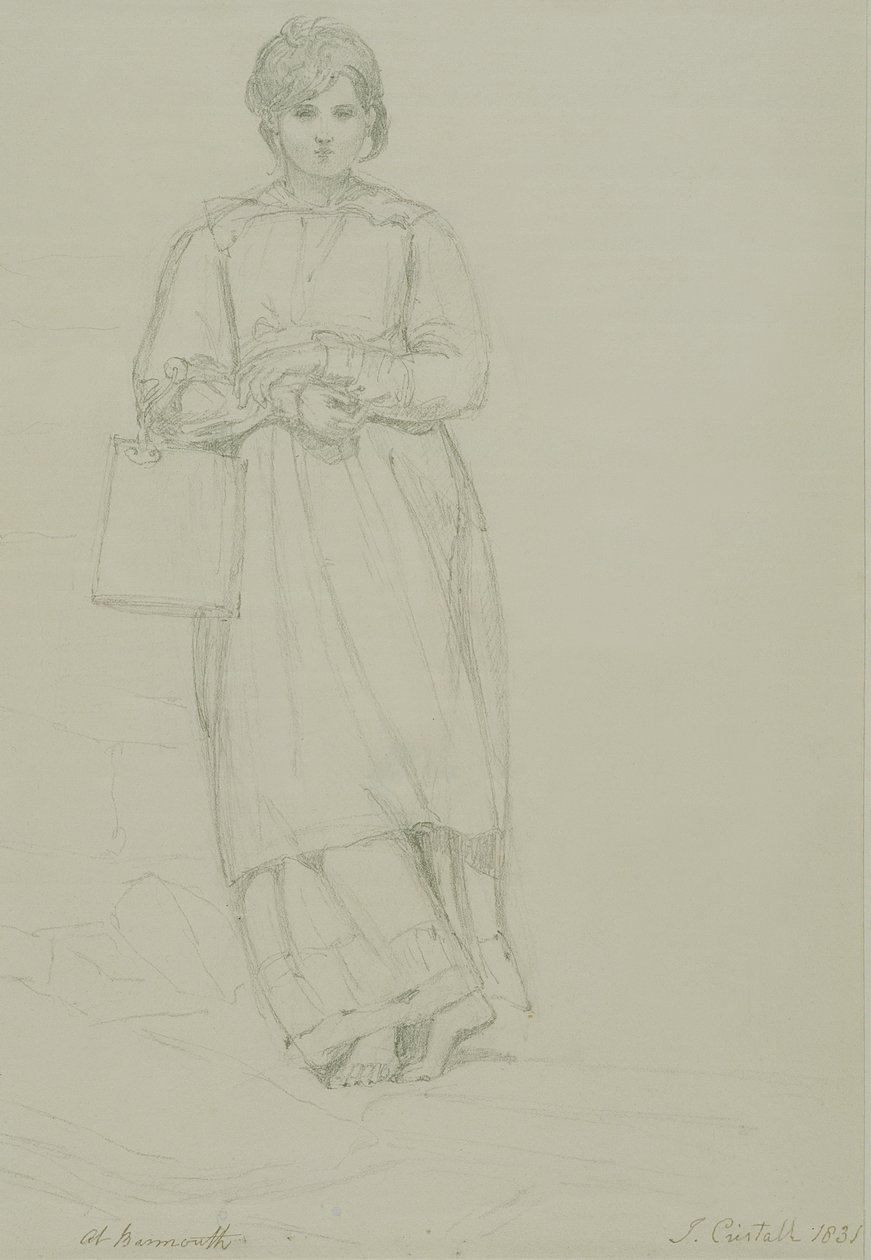 Nuori tyttö pitelee maitopurkkia, 1831 (grafiittia kudottupaperille) tekijältä Joshua Cristall