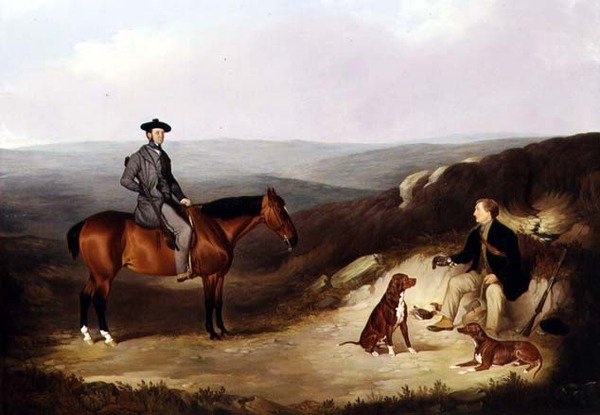 John Kerr Watson ampumaponin selässä vartijansa kanssa Yorkshiren maurilla (öljy kankaalle) tekijältä Joshua Dalby