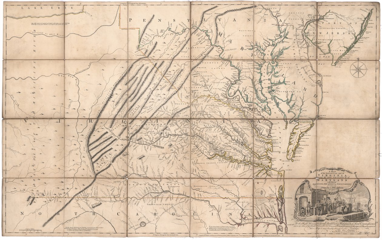 Fry ja Jeffersonin Virginian asutun osan kartta tekijältä Joshua & Jefferson Peter Fry