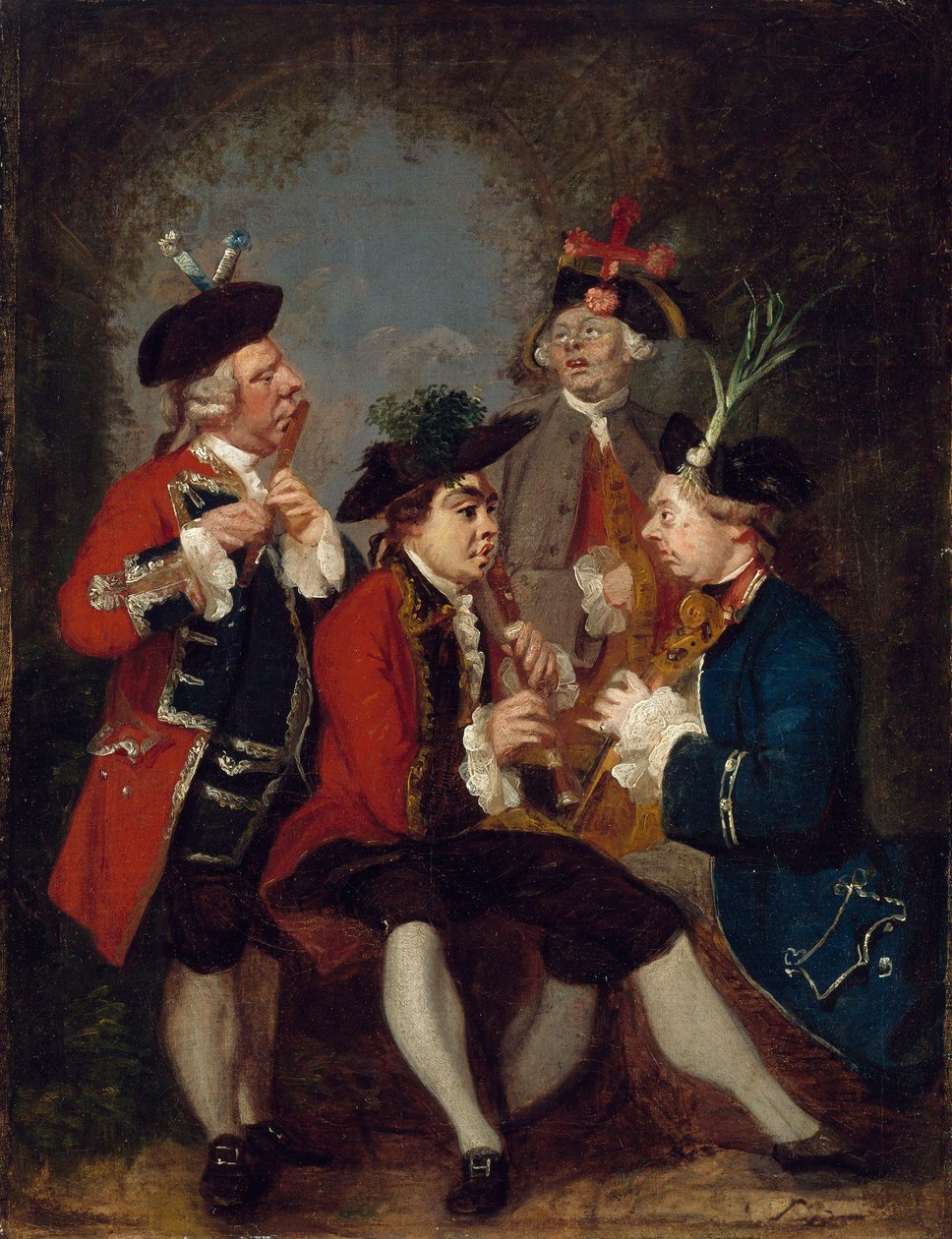 Karikatur von Sir Thomas Kennedy, James Caulfield, Viscount Charlemont, der ehrenwerte John Ward und Richard Phelps tekijältä Joshua Reynolds