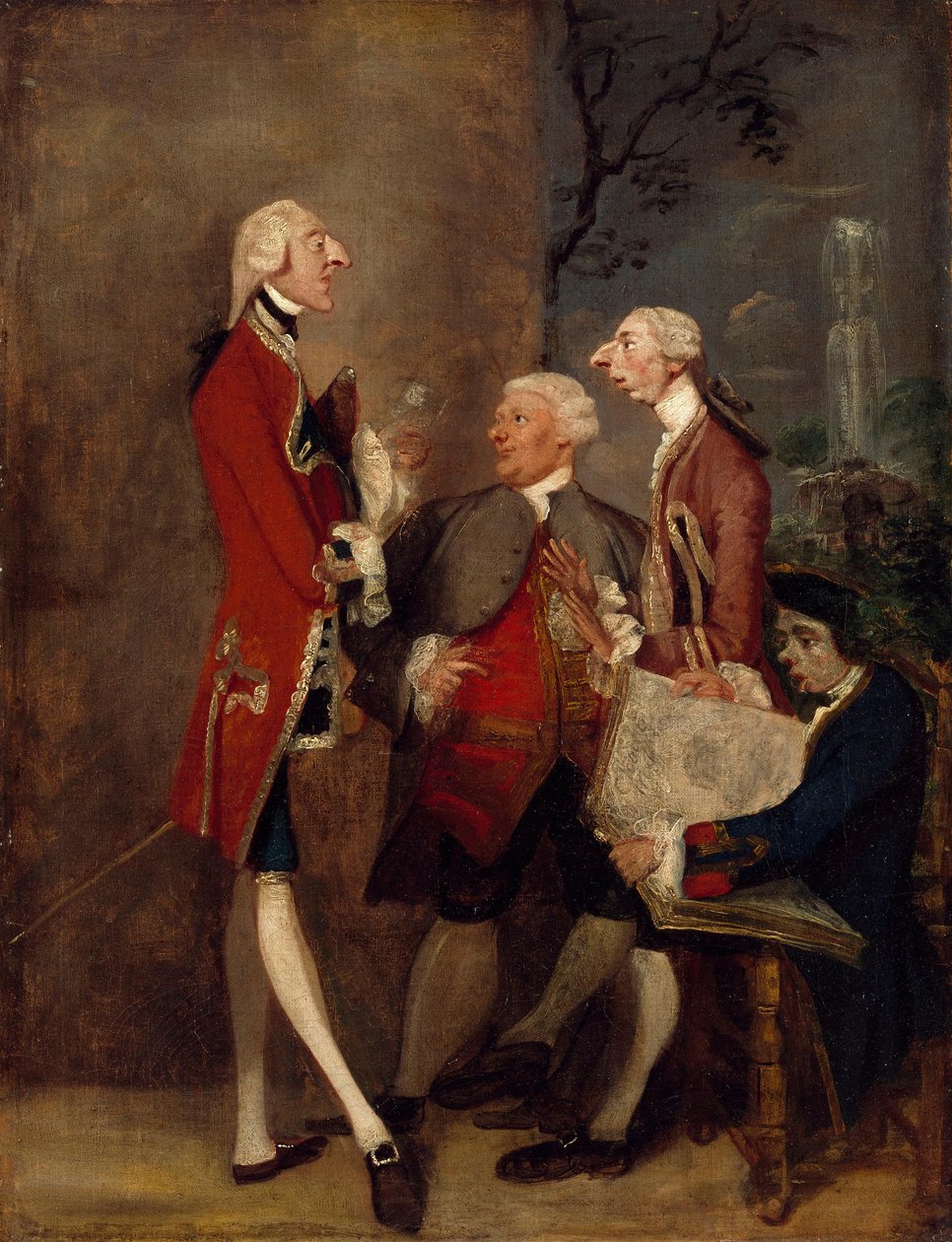 Karikatur von Thomas Brudenell, Baron Bruce, dem ehrenwerten John Ward, Joseph Leeson, später 2. Earl of Milltown, und Joseph Henry von Shafford tekijältä Joshua Reynolds