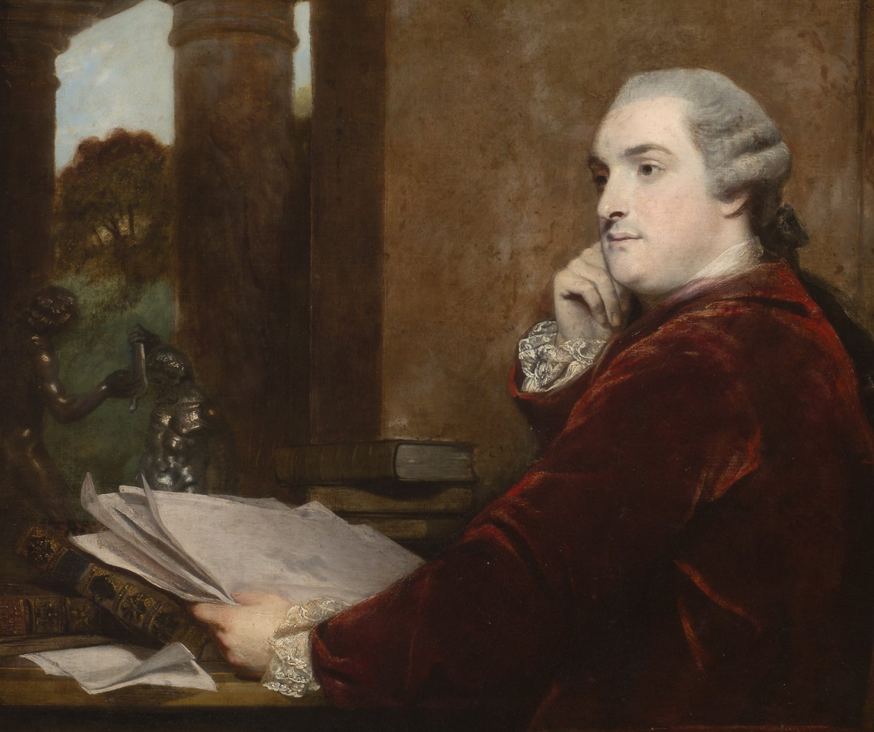Yksityiskohta muotokuvasta William Henry Cavendish Bentinckistä, Portlandin kolmannesta herttuasta pöytänsä ääressä, 1771 tekijältä Joshua Reynolds