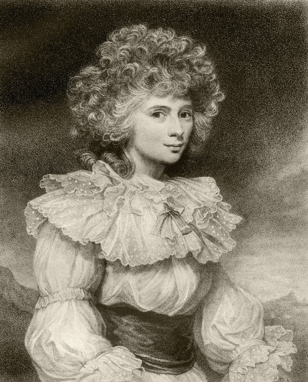 Elizabeth Cavendish, Devonshiren herttuatar, kaiverrettu F. Bartolozzi, Alfred Whitmanin teoksesta "The Print-Collector