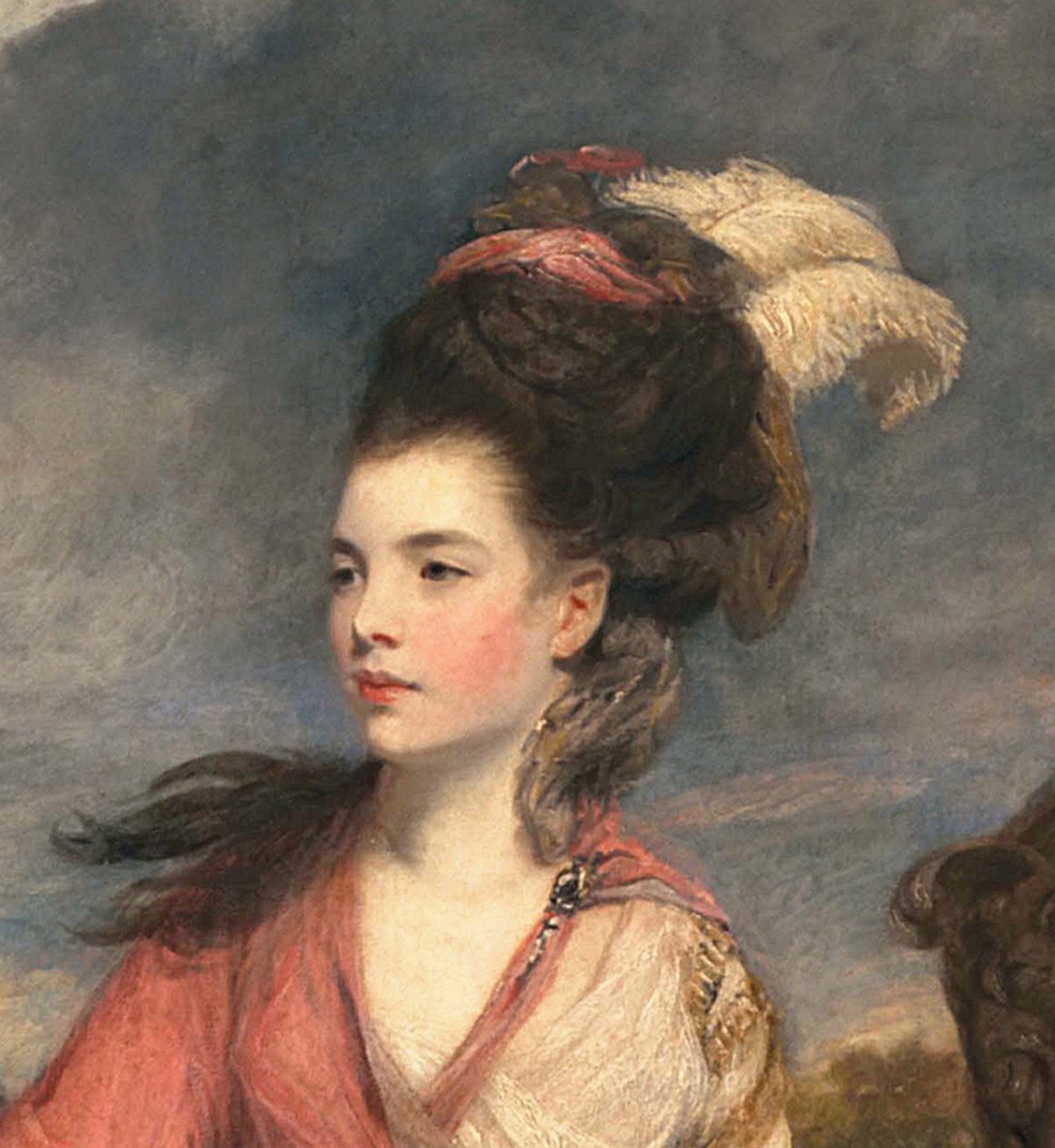 Jane Fleming, myöhemmin Harringtonin kreivitär, n. 1778-1779 öljy kankaalle yksityiskohta numerosta 373099 tekijältä Joshua Reynolds