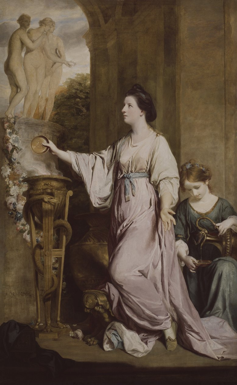 Lady Sarah Bunbury uhraamassa armoille, 1763-65 tekijältä Joshua Reynolds