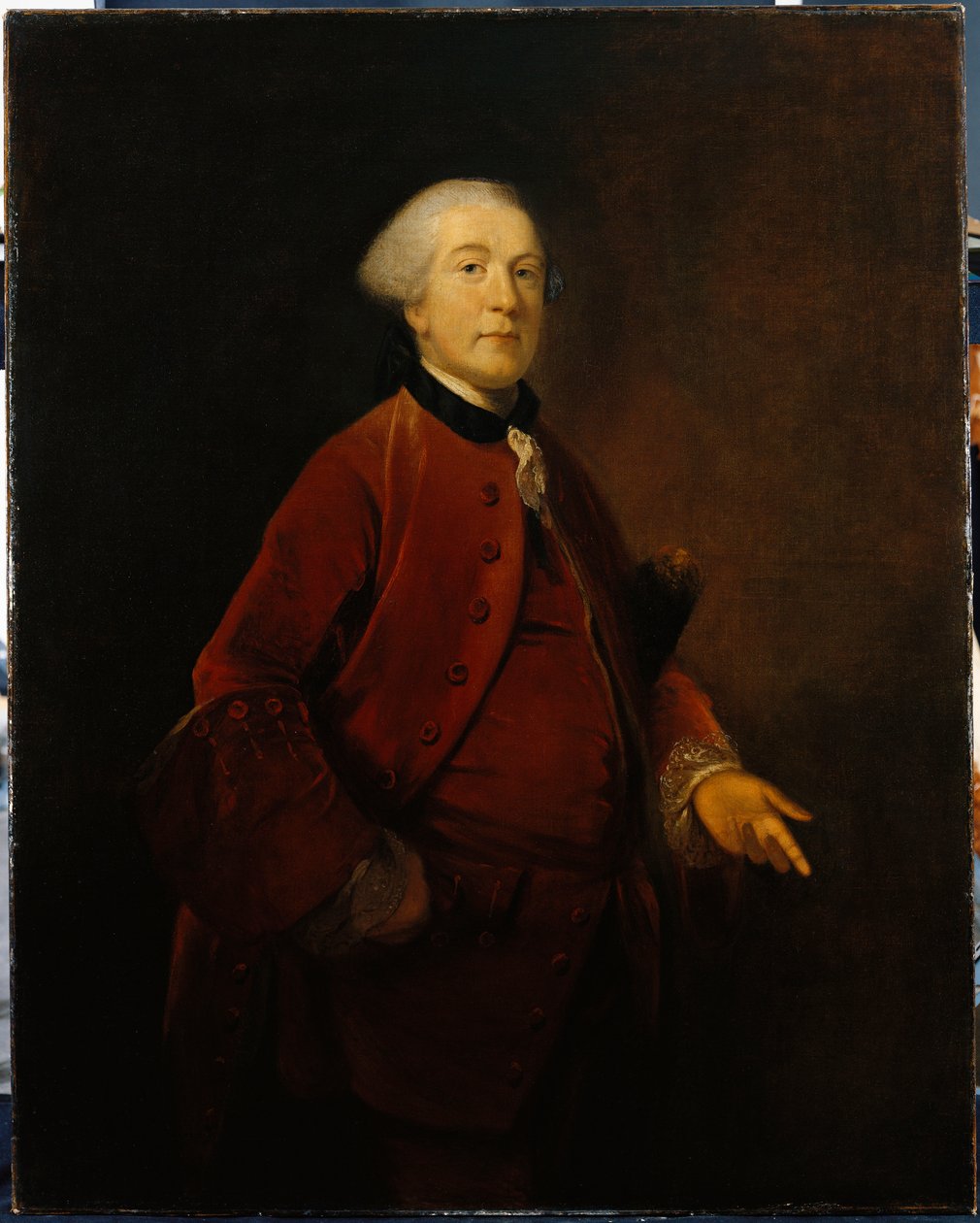 George Ashbyn muotokuva seisomassa, kolme neljäsosaa, yllään takki ja liivi tekijältä Joshua Reynolds